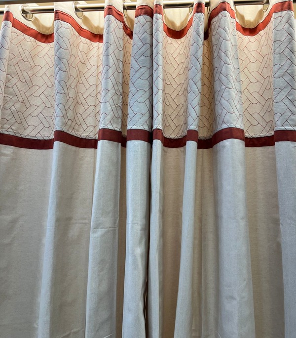 EMBROIDERY BRICK RED  EYELET  CURTAINS HD 744