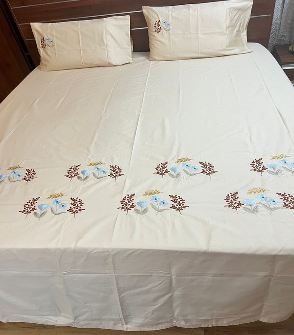 EMBROIDERY CREAM  BED SHEET HD862 ,HD863