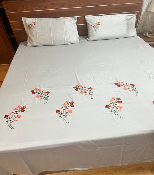 EMBROIDERY LIGHT GRAY BED SHEET HD858,859