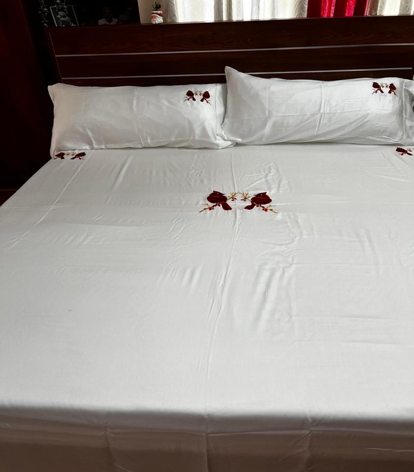 Satin Embroidery Bed sheet