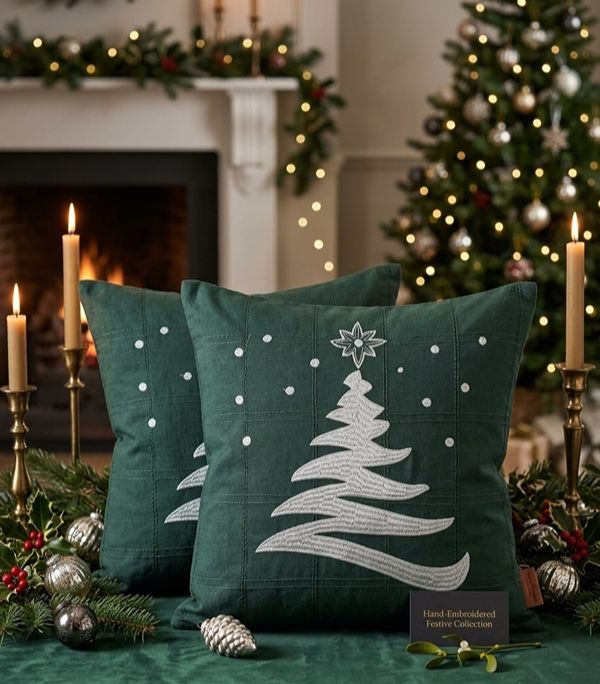 CHRISTMAS TREE EMBROIERY  CUSHION COVER