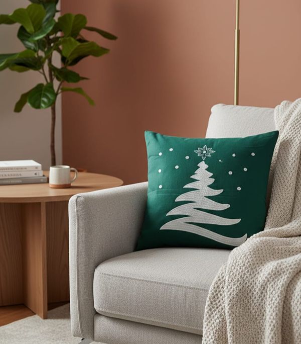 CHRISTMAS TREE EMBROIDERED CUSHION COVER